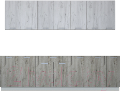 Кухонный гарнитур Интерлиния Мила Лайт 2.7 без столешницы (дуб белый/дуб серый) - фото