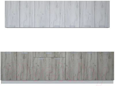 Кухонный гарнитур Интерлиния Мила Лайт 2.8 без столешницы (дуб белый/дуб серый) - фото