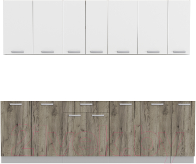 Кухонный гарнитур Интерлиния Мила Лайт 2.5 без столешницы (белый платинум/дуб серый) - фото