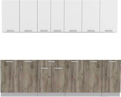 Кухонный гарнитур Интерлиния Мила Лайт 2.6 без столешницы (белый платинум/дуб серый) - фото