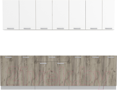 Кухонный гарнитур Интерлиния Мила Лайт 2.7 без столешницы (белый платинум/дуб серый) - фото