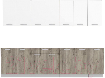 Кухонный гарнитур Интерлиния Мила Лайт 2.8 без столешницы (белый платинум/дуб серый) - фото