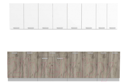 Кухонный гарнитур Интерлиния Мила Лайт 3.0 без столешницы (белый платинум/дуб серый) - фото