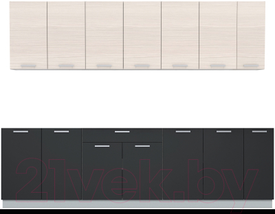 Кухонный гарнитур Интерлиния Мила Лайт 2.7 без столешницы (вудлайн кремовый/антрацит) - фото