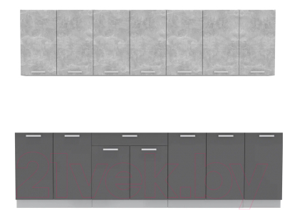 Кухонный гарнитур Интерлиния Мила Лайт 2.8 без столешницы (бетон/антрацит) - фото
