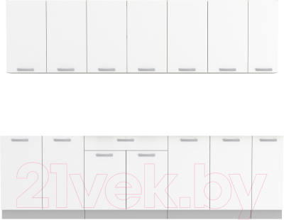 Кухонный гарнитур Интерлиния Мила Лайт 2.7 без столешницы (белый платинум) - фото