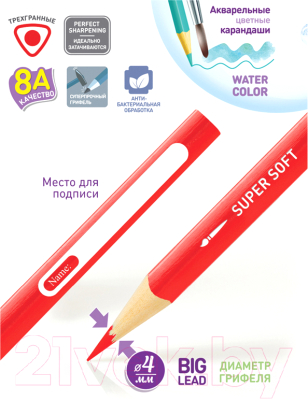 Набор акварельных карандашей Berlingo SuperSoft Рыбки / SSA1712