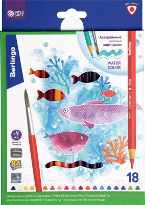 Набор акварельных карандашей Berlingo SuperSoft Рыбки / SSA1718 - фото