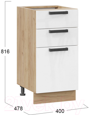 Шкаф-стол кухонный ТриЯ Детройт 1Н4Я3 исп.2 (дуб крафт золотой/белый глянец)