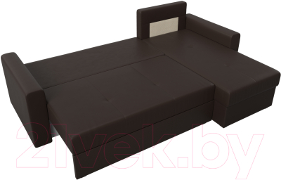 Диван угловой Лига Диванов Верона лайт правый (экокожа коричневый)