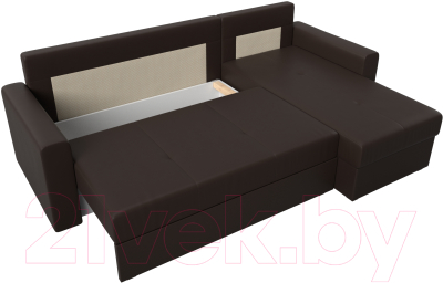 Диван угловой Лига Диванов Верона лайт правый (экокожа коричневый)