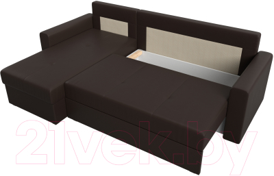 Диван угловой Лига Диванов Верона лайт левый (экокожа коричневый)