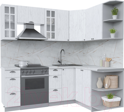 Кухонный гарнитур Интерлиния Берес 1.5x2.1 правая (дуб полярный/серый каспий) - фото