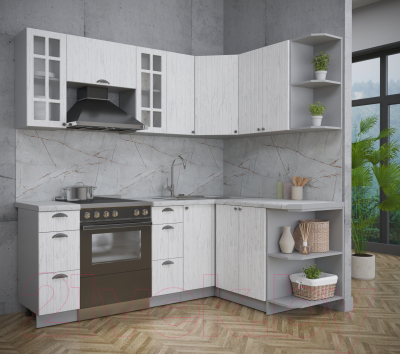 Кухонный гарнитур Интерлиния Берес 1.5x2.1 правая (дуб полярный/серый каспий)