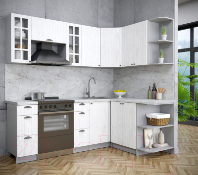 Кухонный гарнитур Интерлиния Берес 1.5x2.2 правая (дуб полярный/серый каспий)