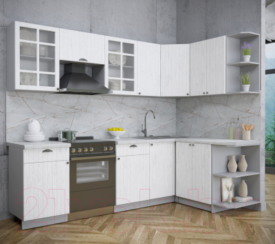 Кухонный гарнитур Интерлиния Берес 1.5x2.6 правая (дуб полярный/серый каспий)