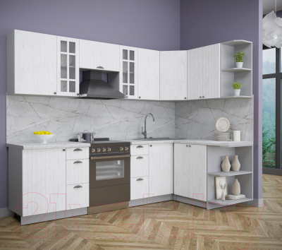 Кухонный гарнитур Интерлиния Берес 1.5x2.7 правая (дуб полярный/серый каспий)