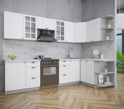 Кухонный гарнитур Интерлиния Берес 1.5x2.9 правая (дуб полярный/серый каспий)