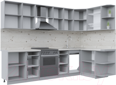 Кухонный гарнитур Интерлиния Берес 1.5x2.9 правая (дуб полярный/серый каспий)