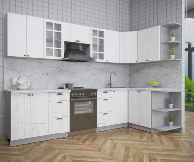 Кухонный гарнитур Интерлиния Берес 1.5x3.0 правая (дуб полярный/серый каспий)