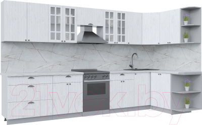Кухонный гарнитур Интерлиния Берес 1.5x3.6 правая (дуб полярный/серый каспий) - фото