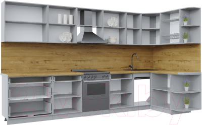 Кухонный гарнитур Интерлиния Берес 1.5x3.6 правая (дуб полярный/серый каспий)