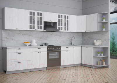 Кухонный гарнитур Интерлиния Берес 1.5x3.6 правая (дуб полярный/серый каспий)