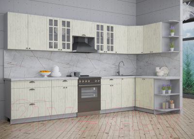 Кухонный гарнитур Интерлиния Берес 1.5x3.6 правая (дуб снежный/серый каспий)