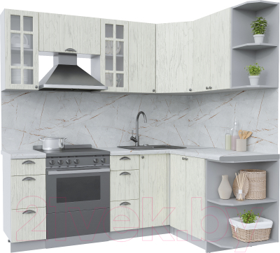 Кухонный гарнитур Интерлиния Берес 1.5x2.1 правая (дуб снежный/серый каспий) - фото