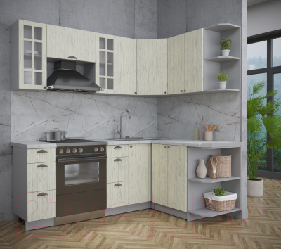 Кухонный гарнитур Интерлиния Берес 1.5x2.1 правая (дуб снежный/серый каспий)