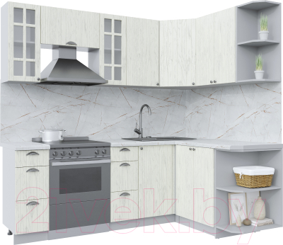 Кухонный гарнитур Интерлиния Берес 1.5x2.2 правая (дуб снежный/серый каспий) - фото