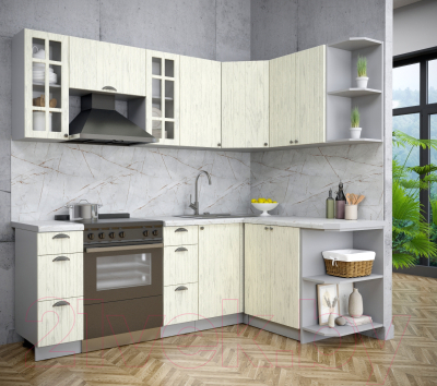 Кухонный гарнитур Интерлиния Берес 1.5x2.2 правая (дуб снежный/серый каспий)