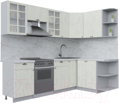 Кухонный гарнитур Интерлиния Берес 1.5x2.5 правая (дуб снежный/серый каспий) - фото