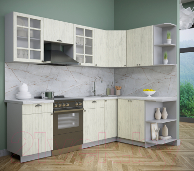 Кухонный гарнитур Интерлиния Берес 1.5x2.5 правая (дуб снежный/серый каспий)