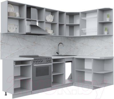 Кухонный гарнитур Интерлиния Берес 1.5x2.5 правая (дуб снежный/серый каспий)