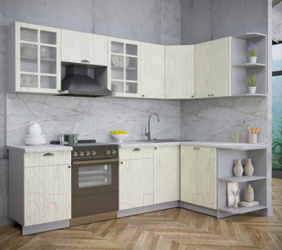 Кухонный гарнитур Интерлиния Берес 1.5x2.6 правая (дуб снежный/серый каспий)