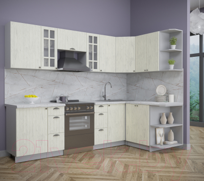 Кухонный гарнитур Интерлиния Берес 1.5x2.7 правая (дуб снежный/серый каспий)