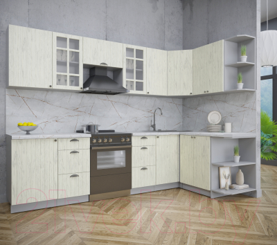 Кухонный гарнитур Интерлиния Берес 1.5x2.9 правая (дуб снежный/серый каспий)