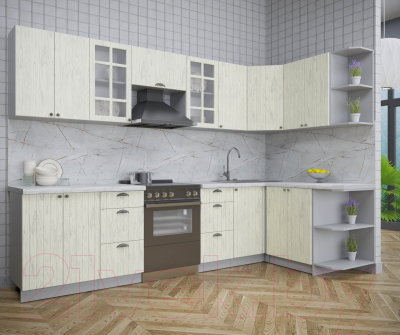 Кухонный гарнитур Интерлиния Берес 1.5x3.0 правая (дуб снежный/серый каспий)