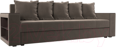 Диван Лига Диванов Дубай лайт полки слева / 114365L (велюр коричневый) - фото