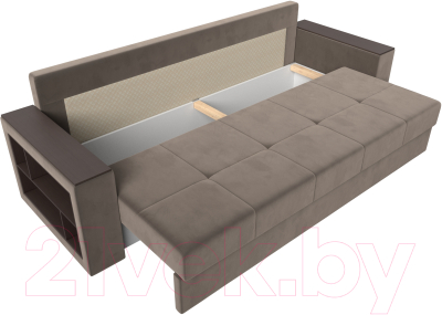 Диван Лига Диванов Дубай лайт полки слева / 114365L (велюр коричневый)