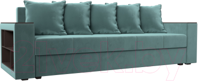 Диван Лига Диванов Дубай лайт полки слева / 114366L (велюр бирюзовый) - фото