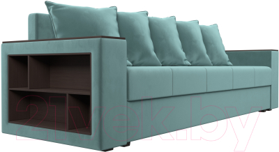 Диван Лига Диванов Дубай лайт полки слева / 114366L (велюр бирюзовый)