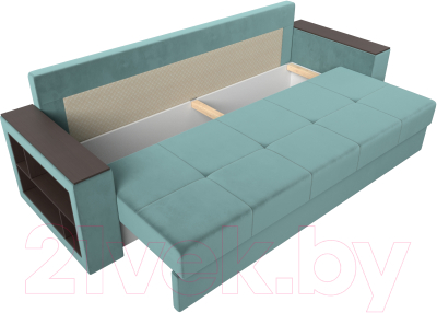 Диван Лига Диванов Дубай лайт полки слева / 114366L (велюр бирюзовый)