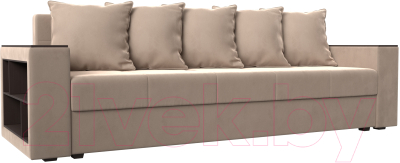 Диван Лига Диванов Дубай лайт полки слева / 114368L (велюр бежевый) - фото