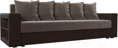 Диван Лига Диванов Дубай лайт полки слева / 114373L (велюр коричневый/экокожа коричневый) - фото