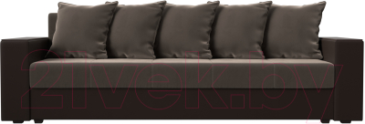 Диван Лига Диванов Дубай лайт полки слева / 114373L (велюр коричневый/экокожа коричневый)