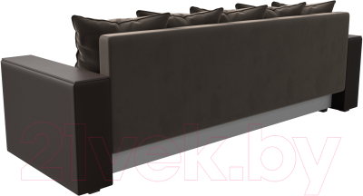 Диван Лига Диванов Дубай лайт полки слева / 114373L (велюр коричневый/экокожа коричневый)