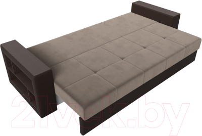 Диван Лига Диванов Дубай лайт полки слева / 114373L (велюр коричневый/экокожа коричневый)