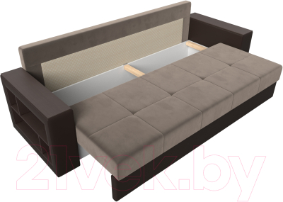 Диван Лига Диванов Дубай лайт полки слева / 114373L (велюр коричневый/экокожа коричневый)